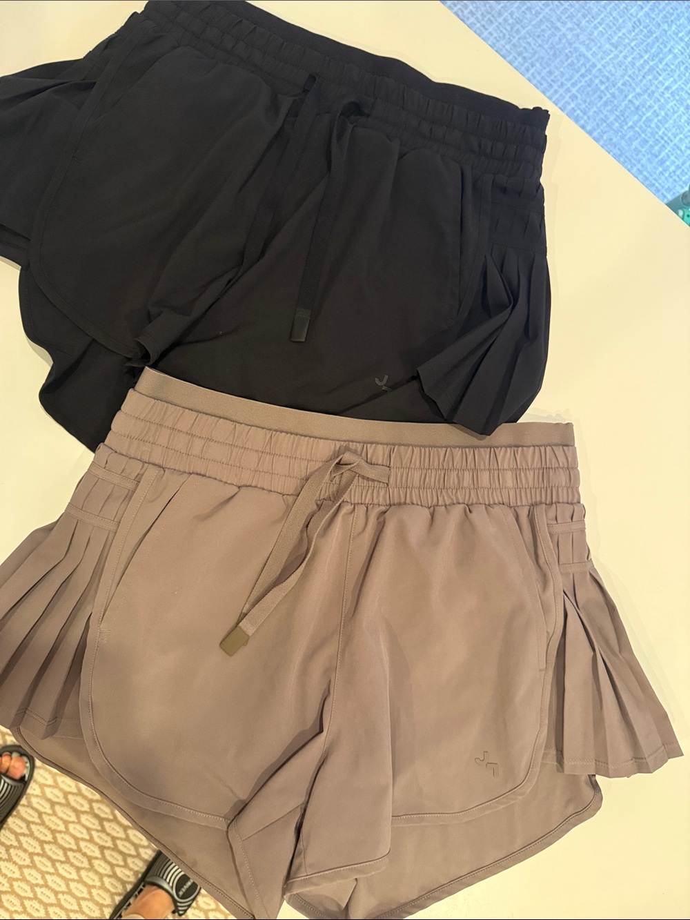 Women’s Athletic Pleated Shorts - Black & Taupe (2)